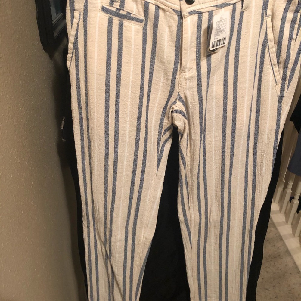 Free People: Blue & Cream Striped Cotton Pants Women's Waist Size 2